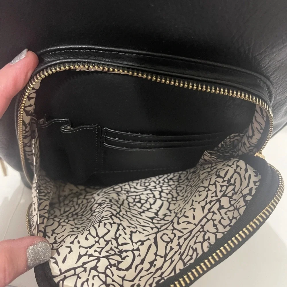 INC International Concepts Black Leather Backpack with Gold Zippers